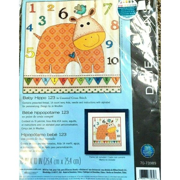 Cross Stitch Kit Dimensions Baby Hippo 123 Counted 10x10 Jo Moulton Sealed - Picture 5 of 5